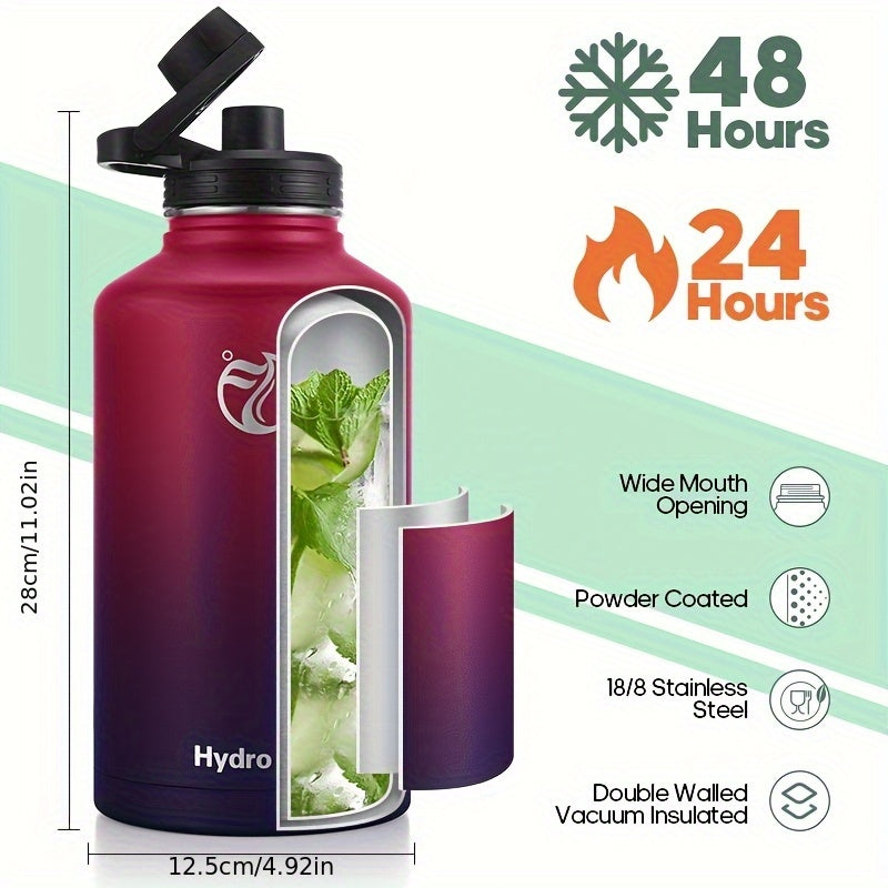 64oz (Half Gallon) Insulated Stainless Steel Water Bottle with 2 Lids with Paracord & Protective Carrier Boot