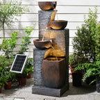38.2" Tall Solar Water Fountain Outdoor Garden, 4 Tiers Modern Cascading Bowls And Stacked Stones Solar Powered Fountains with LED Lights for Garden, Patio, Deck, Porch, Backyard, Lawns
