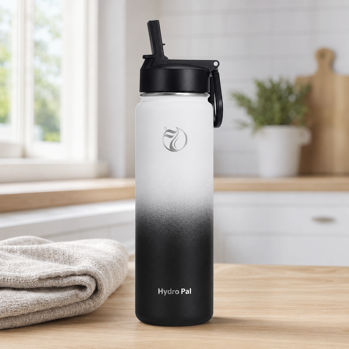 22oz insulated water bottle, Black and White Gradient, lifestyle