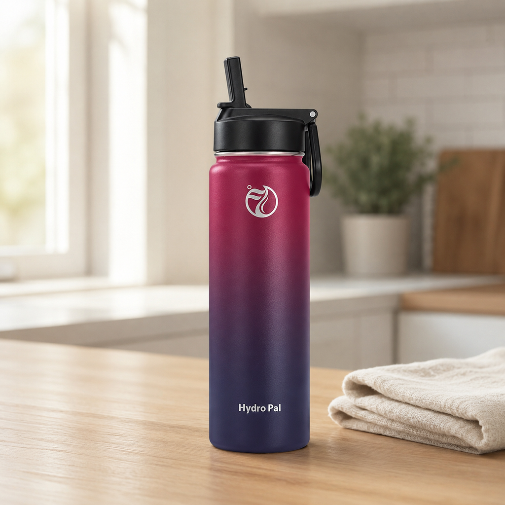 22oz insulated water bottle, Red and Black Gradient, lifestyle