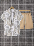 2pc - Hawaiian Shirt and Khaki Trunks - Beige Palm Coast Camp Shirt
