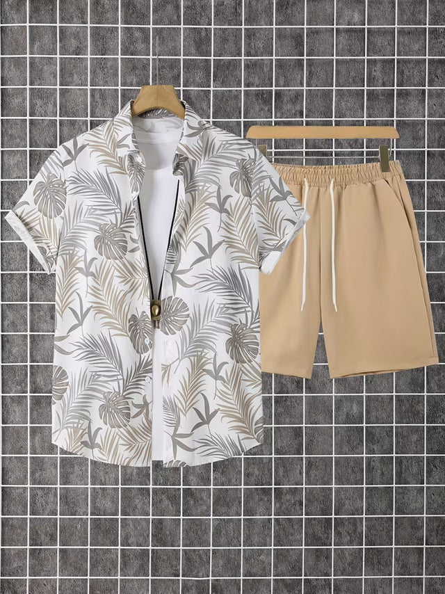 2pc - Hawaiian Shirt and Khaki Trunks - Beige Palm Coast Camp Shirt