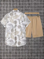 2pc - Hawaiian Shirt and Khaki Trunks - Beige Palm Coast Camp Shirt
