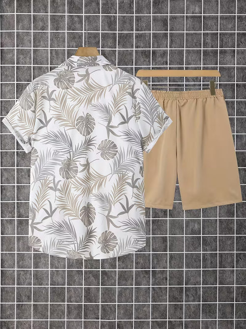 2pc - Hawaiian Shirt and Khaki Trunks - Beige Palm Coast Camp Shirt