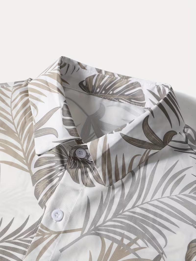 2pc - Hawaiian Shirt and Khaki Trunks - Beige Palm Coast Camp Shirt