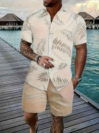3 Pack Men's Tropical Floral & Palm Tree Print Short Sleeve Shirts - Casual, Comfortable Summer Button-Up Dress Shirts in Blue, White, & Beige