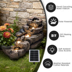 38.2-inch-long Solar Fountain Outdoor Garden 5-tier Freestanding Rock Waterfall Fountain Features LED Lighting And Planting Basin Ideal for Patios, Porches, Backyards, And Home Decor.