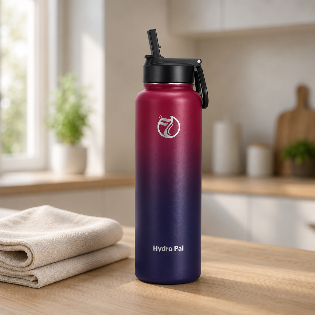 40oz insulated water bottle, Dark Rainbow, lifestyle