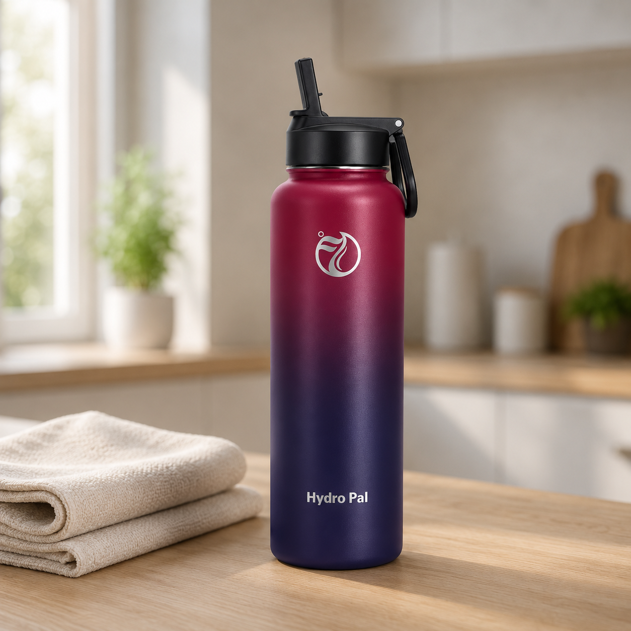 40oz insulated water bottle, Dark Rainbow, lifestyle
