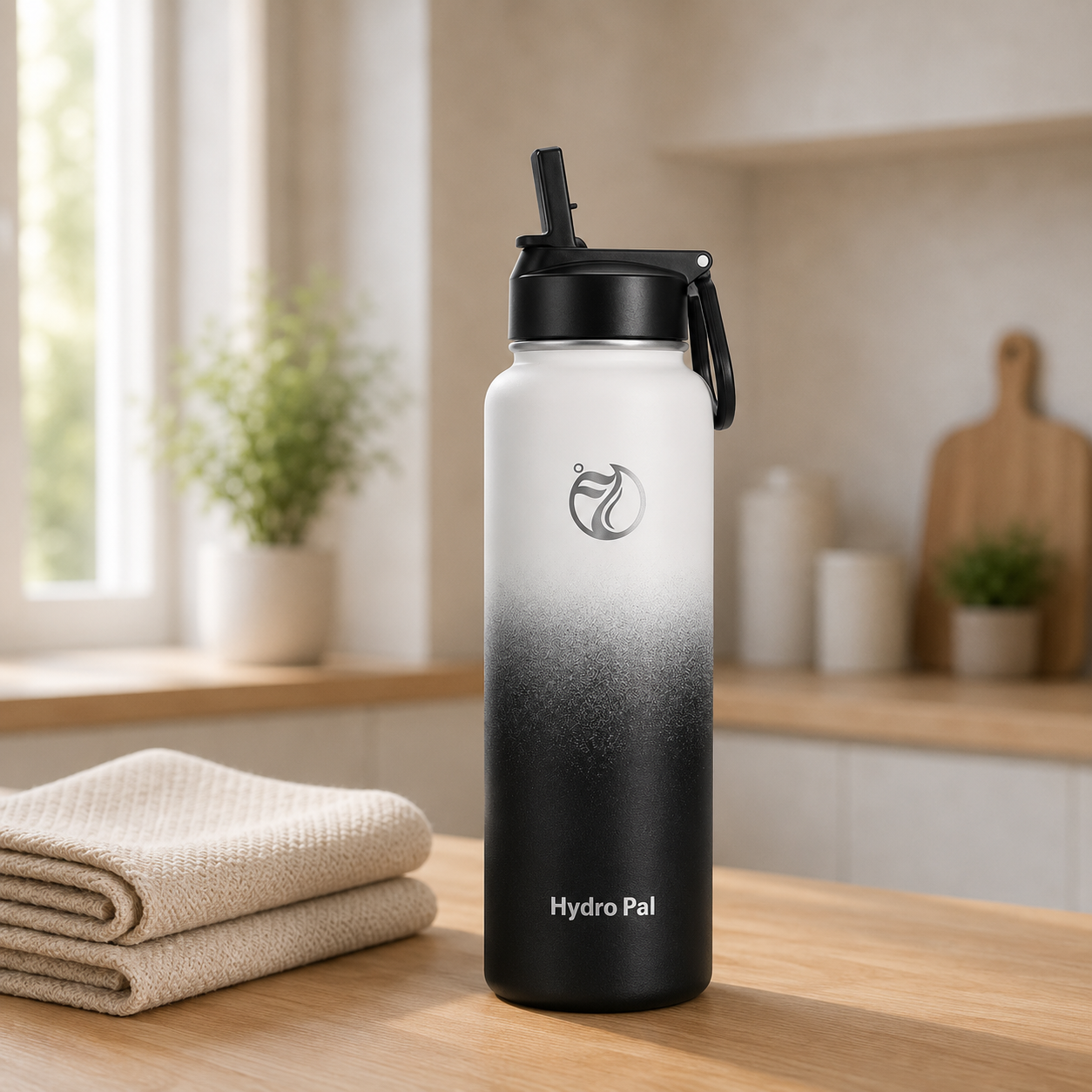 40oz insulated water bottle, Day and Night, lifestyle