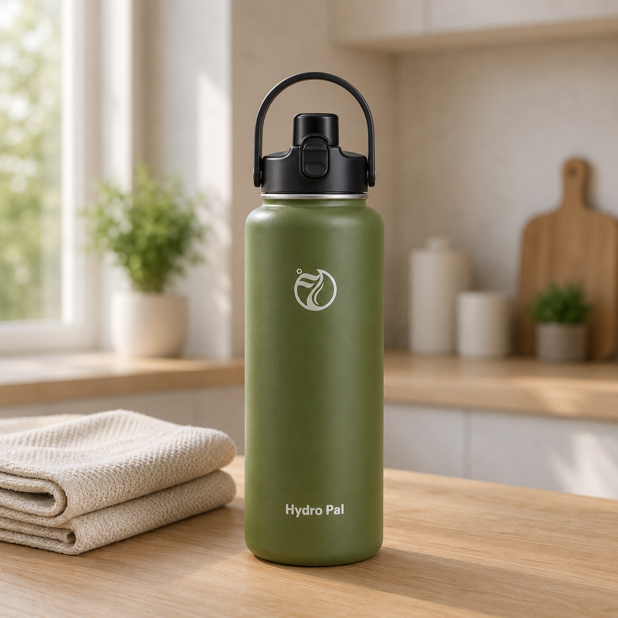 40oz insulated water bottle, Olive, lifestyle