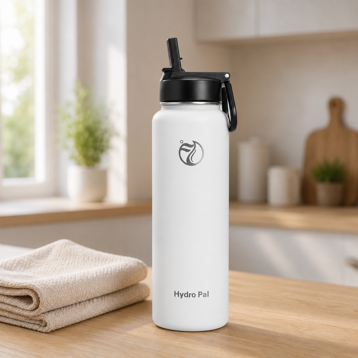 40oz insulated water bottle, Winter White, lifestyle