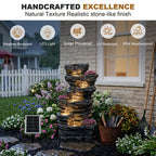 6-Tier Solar Outdoor Water Fountain, 32.7" H Rock Cascading Waterfall with IP68 Pump And LED Lights, Outdoor Water Feature for Garden, Porch, Deck & Backyard Landscaping.