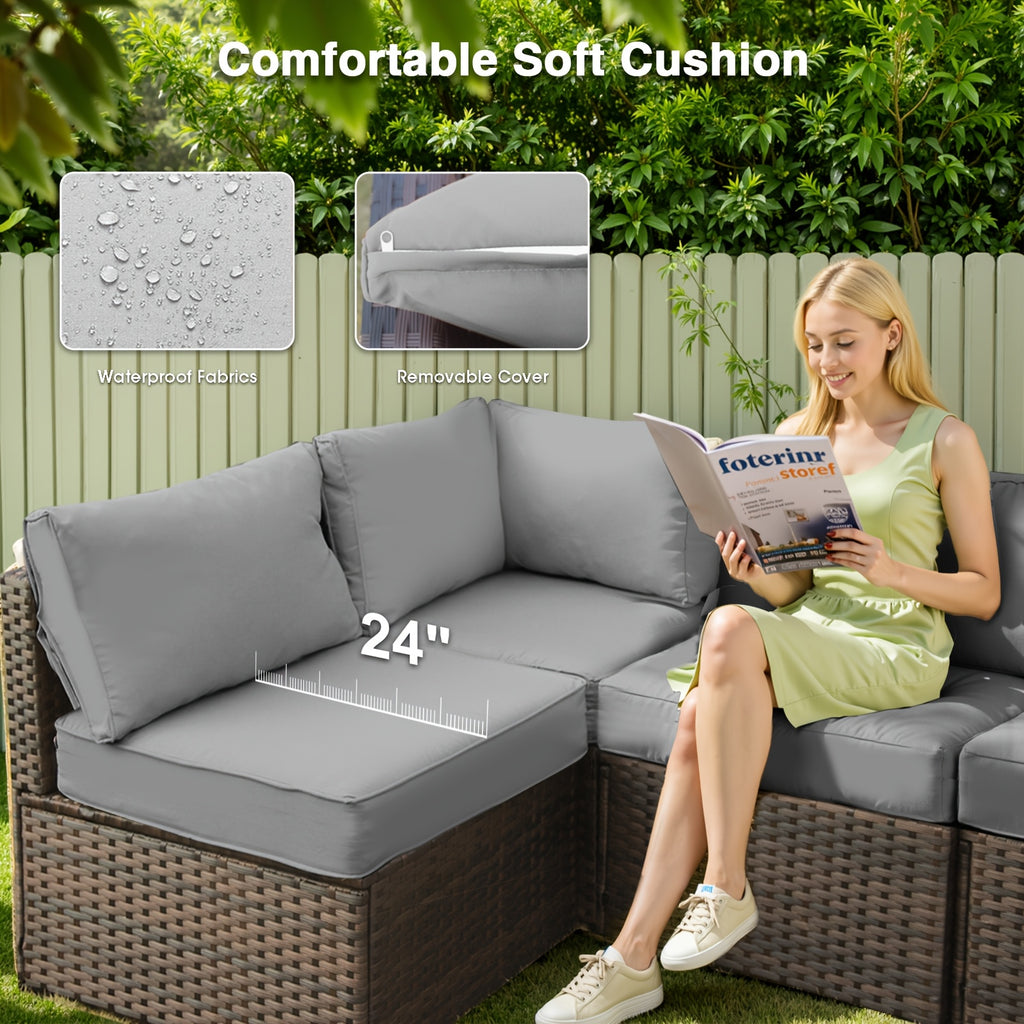 8pcs Patio Furniture Set with Fire Pit Table, Outdoor Sectional Sofa PE Rattan, Patio Conversation Sets with Cushions for Garden Lawn Balcony Porch Deck