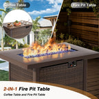 8pcs Patio Furniture Set with Fire Pit Table, Outdoor Sectional Sofa PE Rattan, Patio Conversation Sets with Cushions for Garden Lawn Balcony Porch Deck