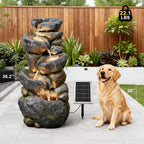 5-Tier Rock Solar Fountain Outdoor Garden Decor 36.2-Inch Tall Natural Cascading Solar Fountain with LED Lights And IP68 Pump Water Feature Ideal for Garden, Patio, Deck, And Backyard Decoration