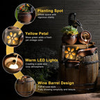 Solar Water Fountain Outdoor Rustic Pump And Barrel, 4 Tiered Cascading Bowl Solar Powered Water Fall Fountains Outside Feature With LED Lights For Garden, Patio, Porch, Backyard Decor