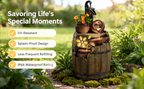 Solar Water Fountain Outdoor Rustic Pump And Barrel, 4 Tiered Cascading Bowl Solar Powered Water Fall Fountains Outside Feature With LED Lights For Garden, Patio, Porch, Backyard Decor