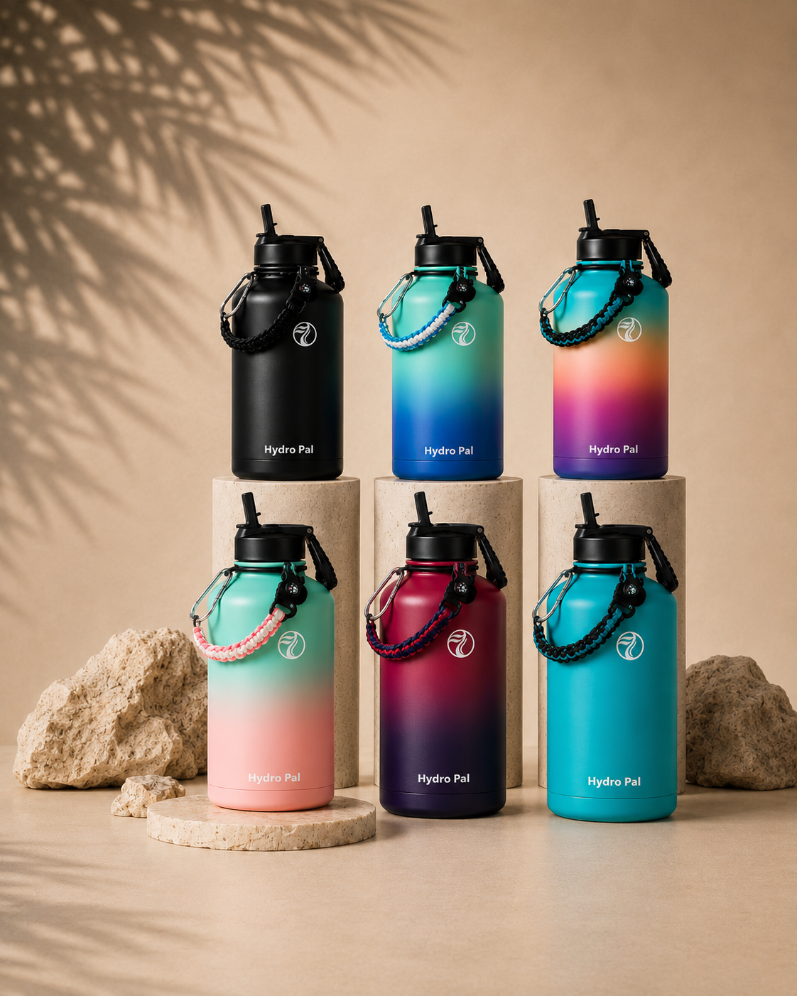 64oz (Half Gallon) Insulated Stainless Steel Water Bottle with 2 Lids with Paracord & Protective Carrier Boot