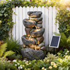 5-Tier Rock Solar Fountain Outdoor Garden Decor 36.2-Inch Tall Natural Cascading Solar Fountain with LED Lights And IP68 Pump Water Feature Ideal for Garden, Patio, Deck, And Backyard Decoration