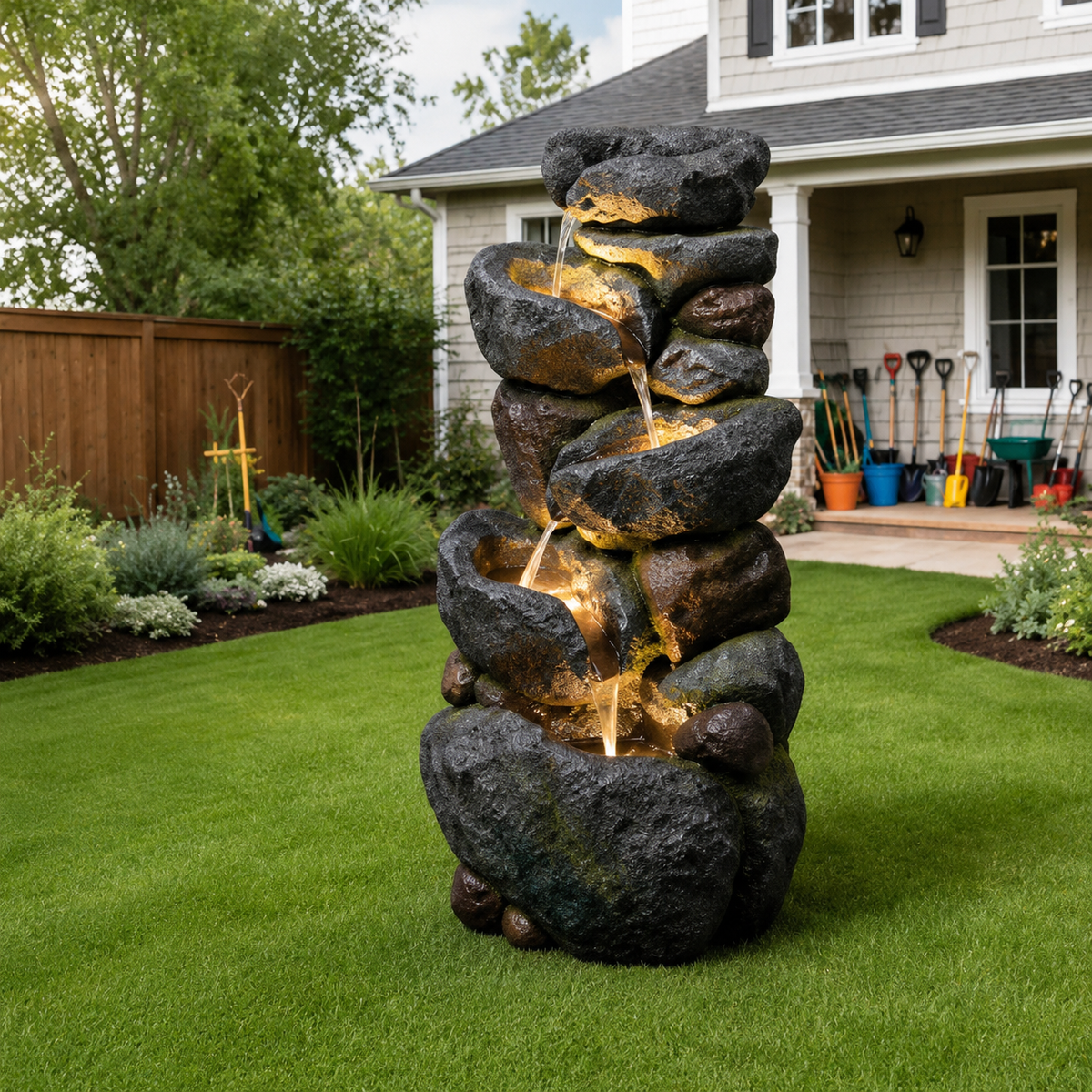Solar-Powered Rock Fountain