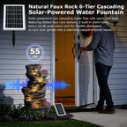 6-Tier Solar Outdoor Water Fountain, 32.7" H Rock Cascading Waterfall with IP68 Pump And LED Lights, Outdoor Water Feature for Garden, Porch, Deck & Backyard Landscaping.