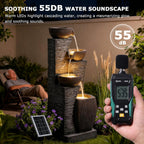 38.2" Tall Solar Water Fountain Outdoor Garden, 4 Tiers Modern Cascading Bowls And Stacked Stones Solar Powered Fountains with LED Lights for Garden, Patio, Deck, Porch, Backyard, Lawns