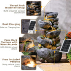5-Tier Rock Solar Fountain Outdoor Garden Decor 36.2-Inch Tall Natural Cascading Solar Fountain with LED Lights And IP68 Pump Water Feature Ideal for Garden, Patio, Deck, And Backyard Decoration