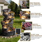6-Tier Solar Outdoor Water Fountain, 32.7" H Rock Cascading Waterfall with IP68 Pump And LED Lights, Outdoor Water Feature for Garden, Porch, Deck & Backyard Landscaping.