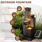 38.2" Tall Solar Water Fountain Outdoor Garden, 4 Tiers Modern Cascading Bowls And Stacked Stones Solar Powered Fountains with LED Lights for Garden, Patio, Deck, Porch, Backyard, Lawns