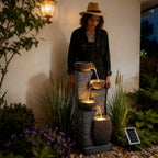 38.2" Tall Solar Water Fountain Outdoor Garden, 4 Tiers Modern Cascading Bowls And Stacked Stones Solar Powered Fountains with LED Lights for Garden, Patio, Deck, Porch, Backyard, Lawns