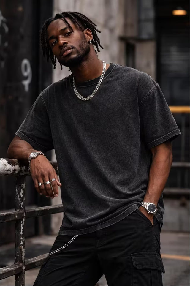 Vintage Washed Black Men's Crew Neck T-Shirt
