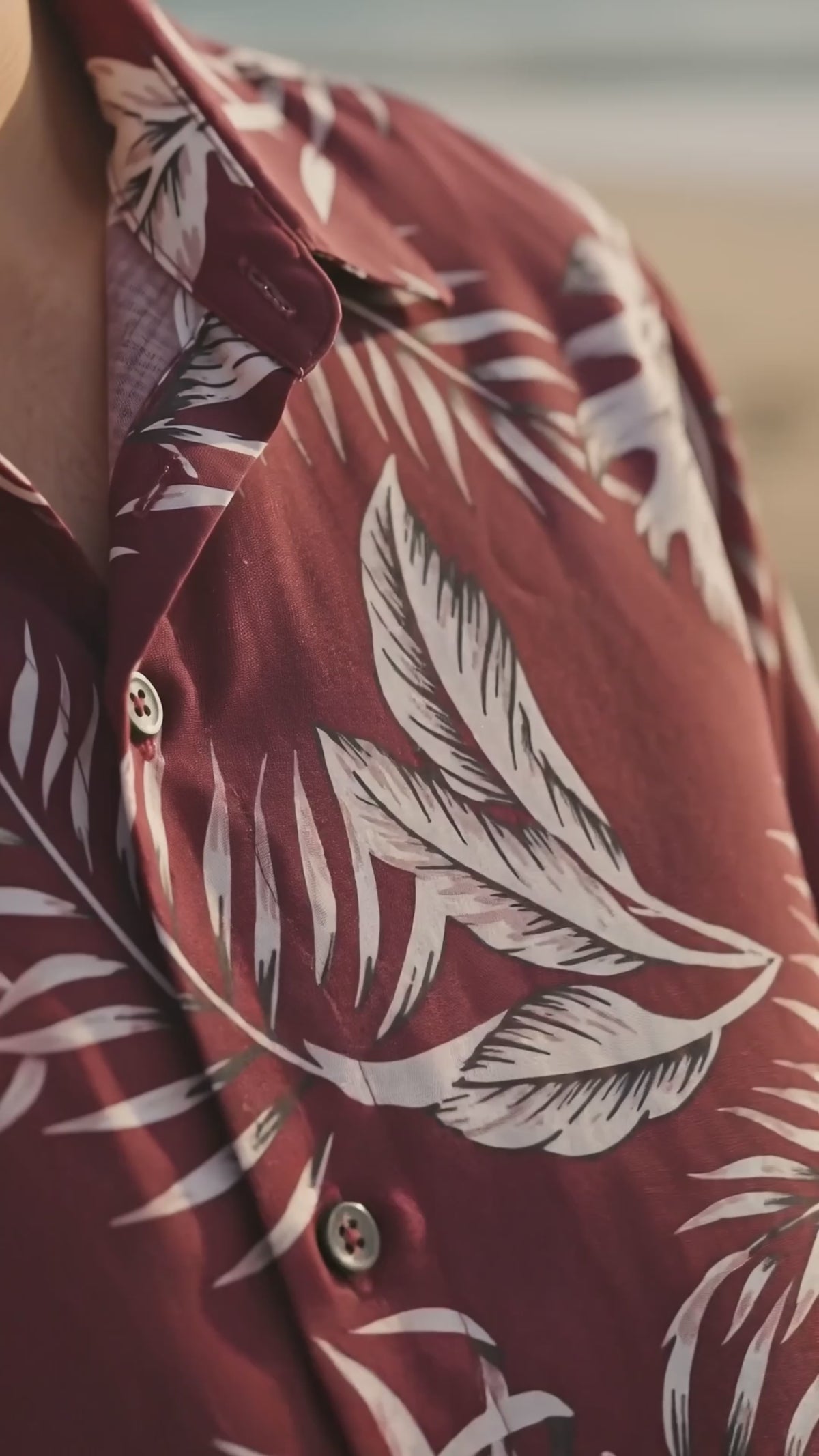 Burgundy Tropical Leaf Short Sleeve Button-Up Shirt