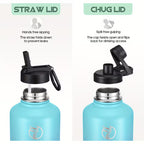 64oz (Half Gallon) Insulated Water Bottle With 2 Lids and Paracord Carrier Strap
