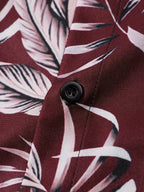 Burgundy Tropical Leaf Short Sleeve Button-Up Shirt
