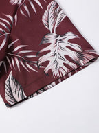 Burgundy Tropical Leaf Short Sleeve Button-Up Shirt