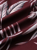 Burgundy Tropical Leaf Short Sleeve Button-Up Shirt